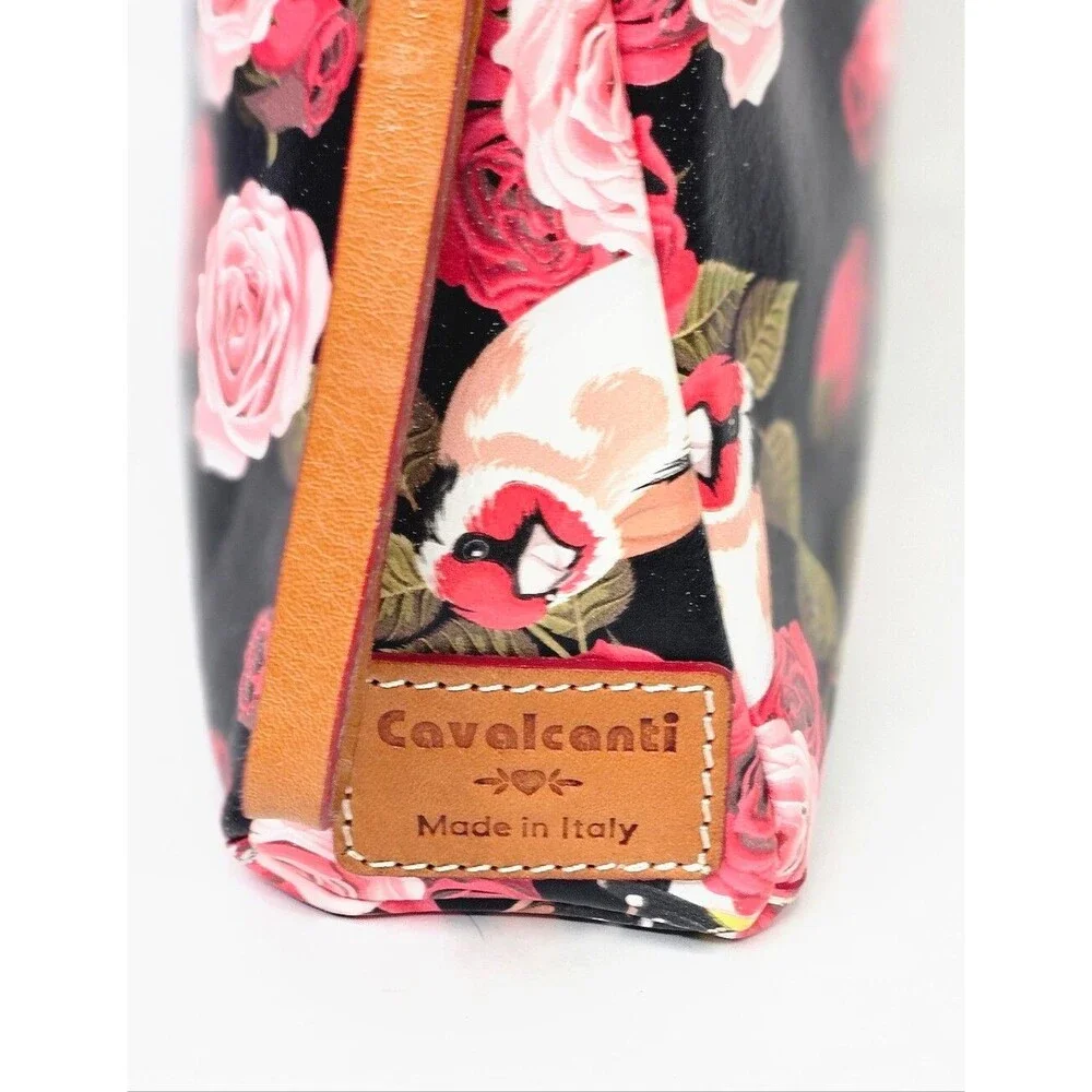 Cavalcanti Italian floral rose Bird wristlet clutch made of genuine leather